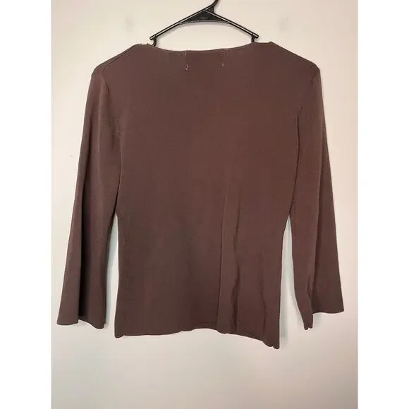 2000s Y2K Joseph A Viscose Chocolate Brown Gold 3D Jeweled Beaded Shirt M - Picture 5 of 5